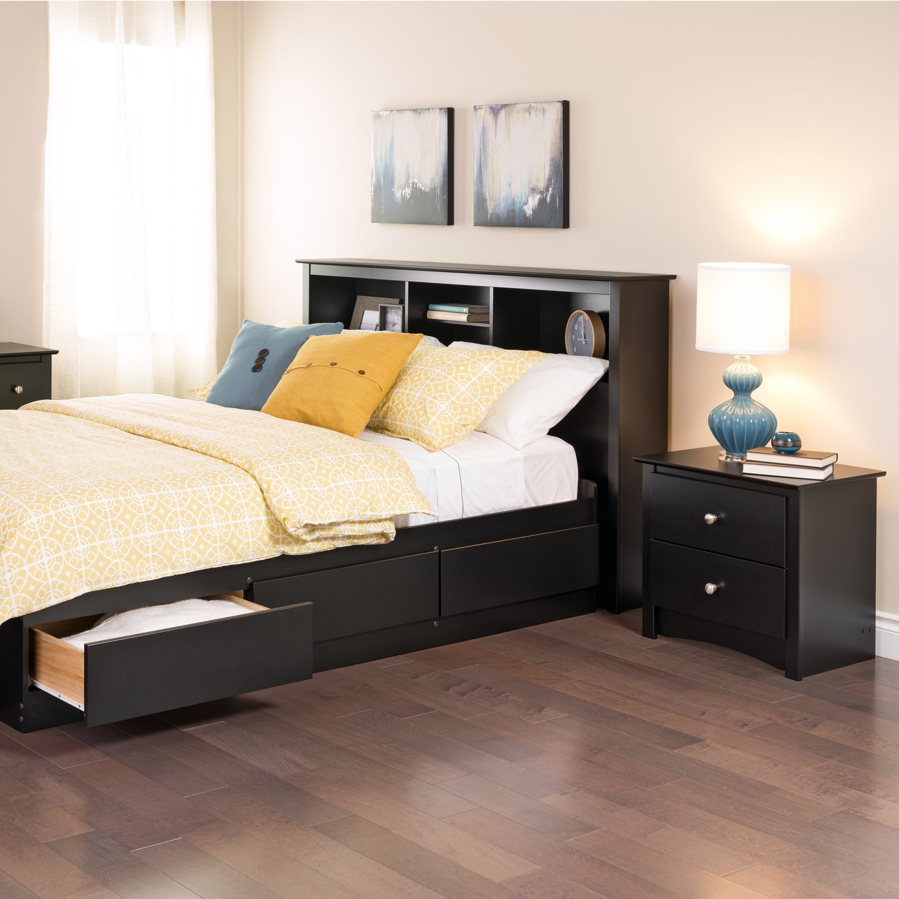 Prepac Sonoma Modern 2 Drawer Bedroom Nightstand, Black