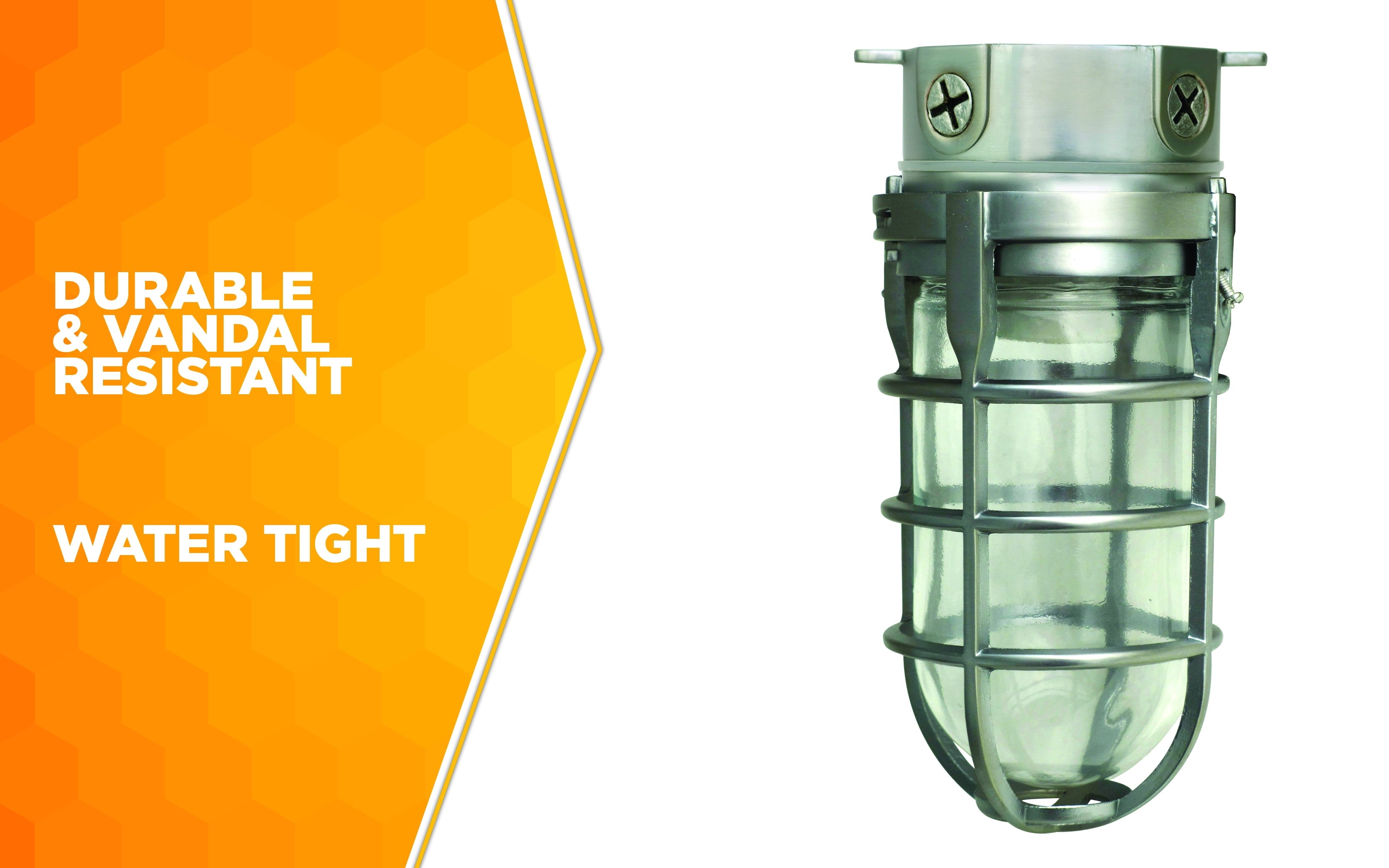 Designers Edge L1706 Silver 150W Ceiling Mount Industrial Light Fixture with Tempered Glass Lens and Cage, Vandal Resistant Security Light