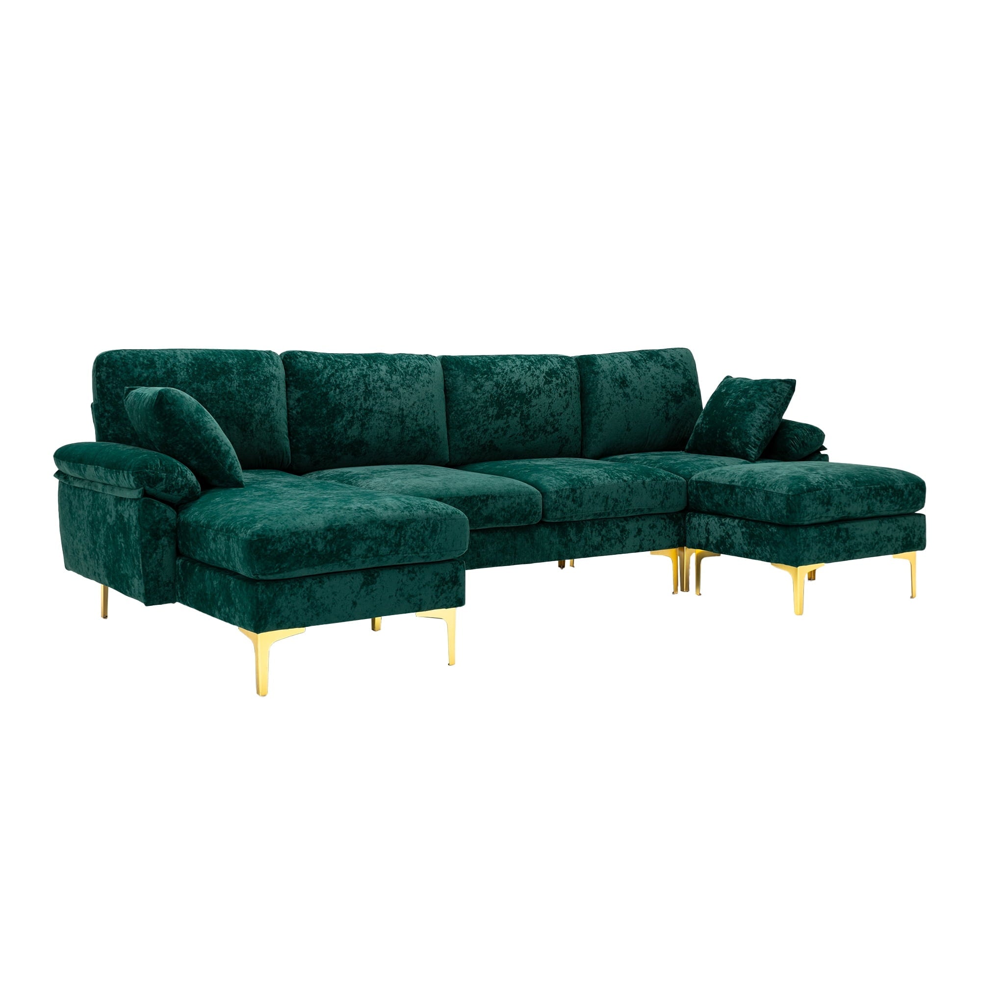 Convertible Sectional Sofa, Modern U-Shape Modular Couch, Living Room Sofa with Ottoman and 2 Small Pillows, Accent Sofa for Large Space, Apartment and Office, Emerald