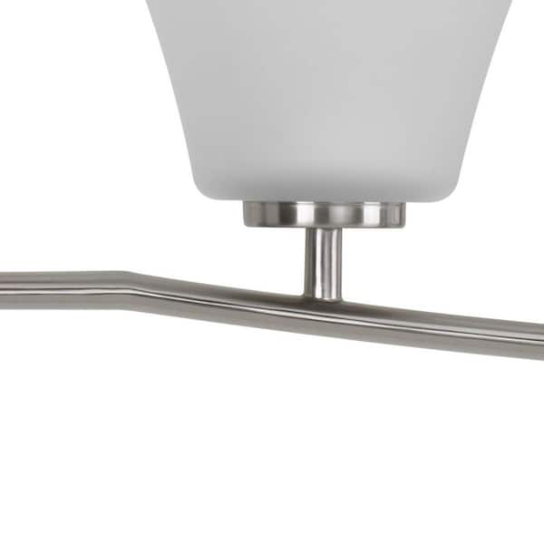 Bravo Collection 46 in. 5-Light Brushed Nickel Etched Glass Modern Bath Vanity Light