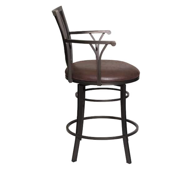 Bayview 24 in. Gunmetal Steel Counter Stool with Swivel Base and Coach Brown Microfiber Seat
