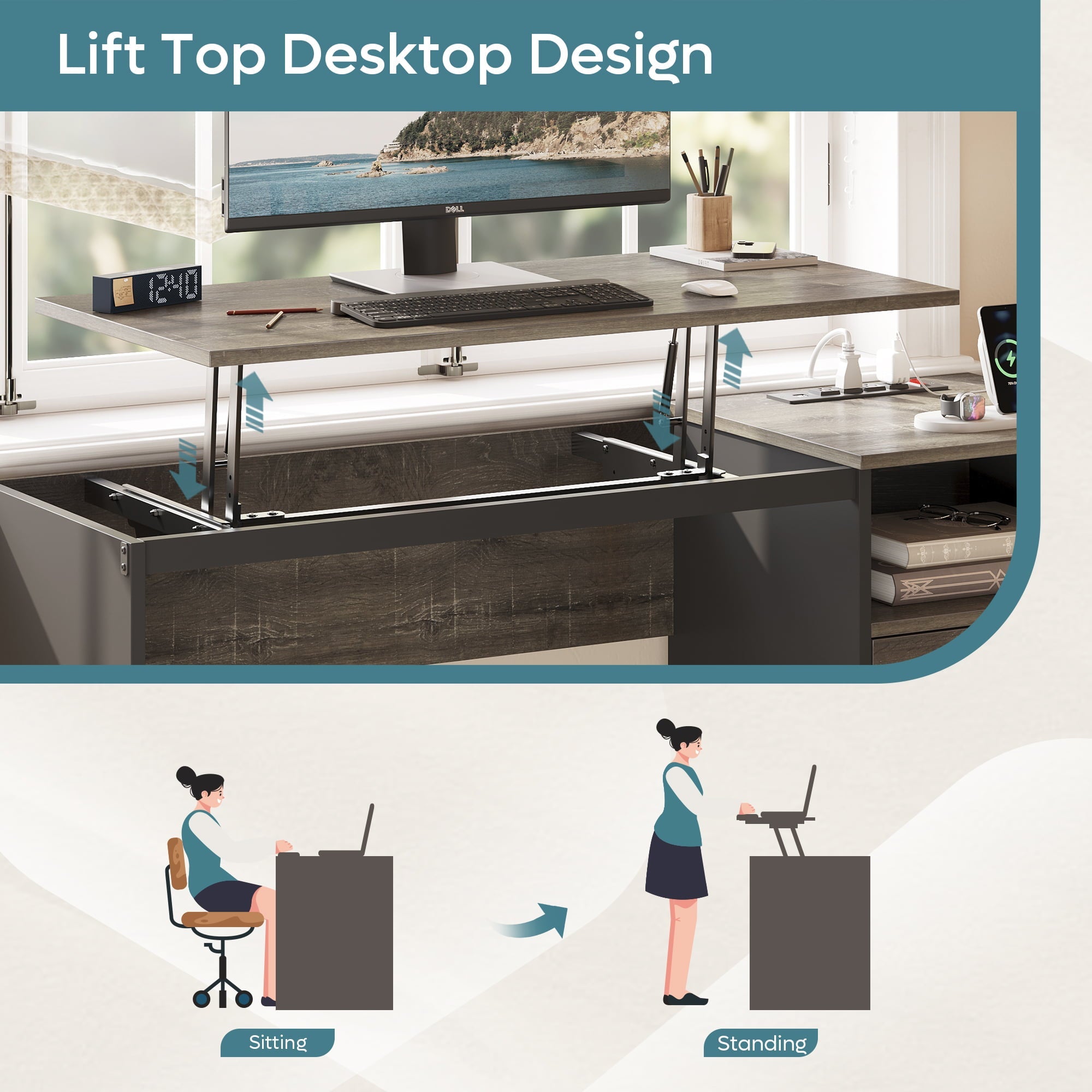 Bestier Computer Desk with Drawers Power Outlet  60