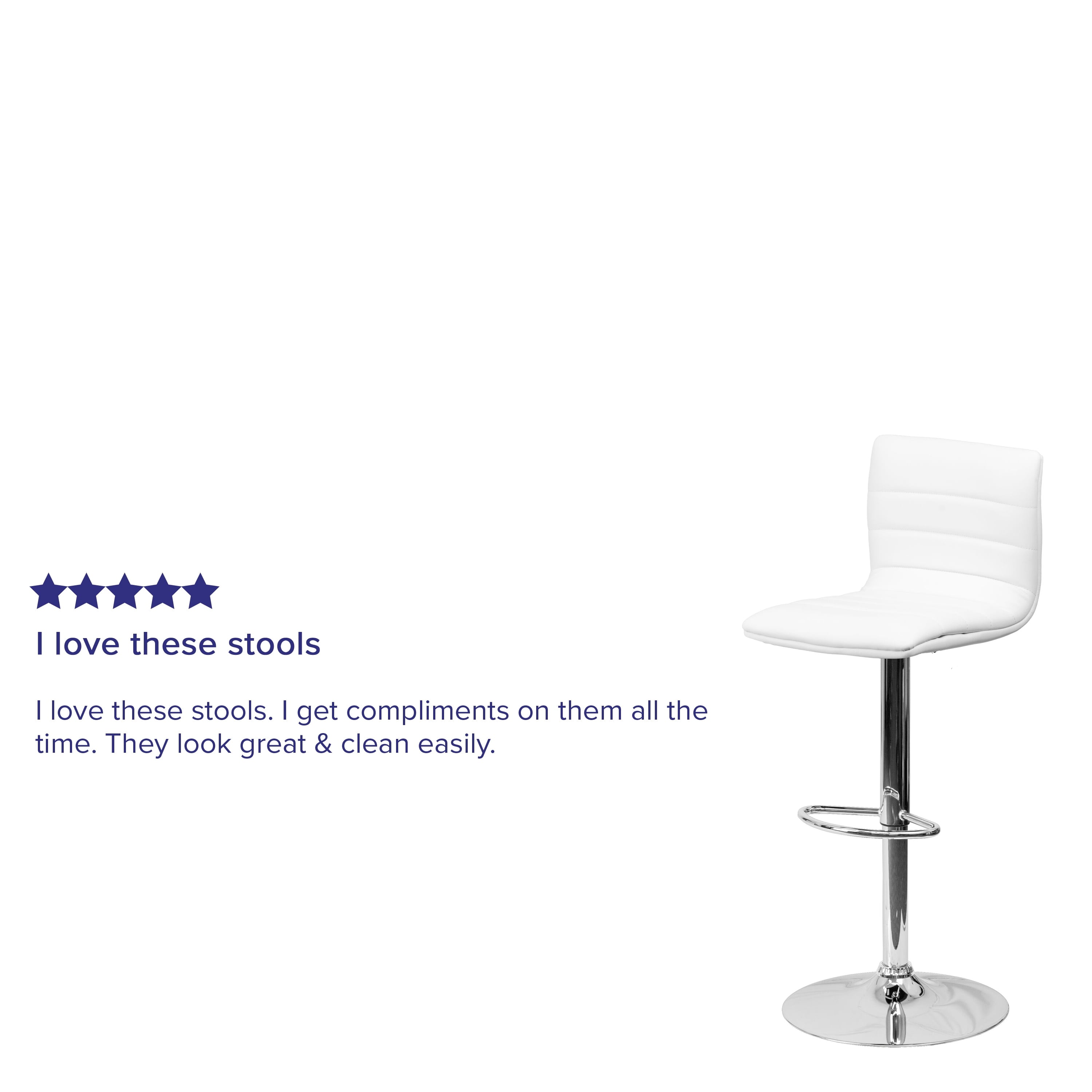 Flash Furniture Betsy Modern White Vinyl Adjustable Bar Stool with Back, Counter Height Swivel Stool with Chrome Pedestal Base