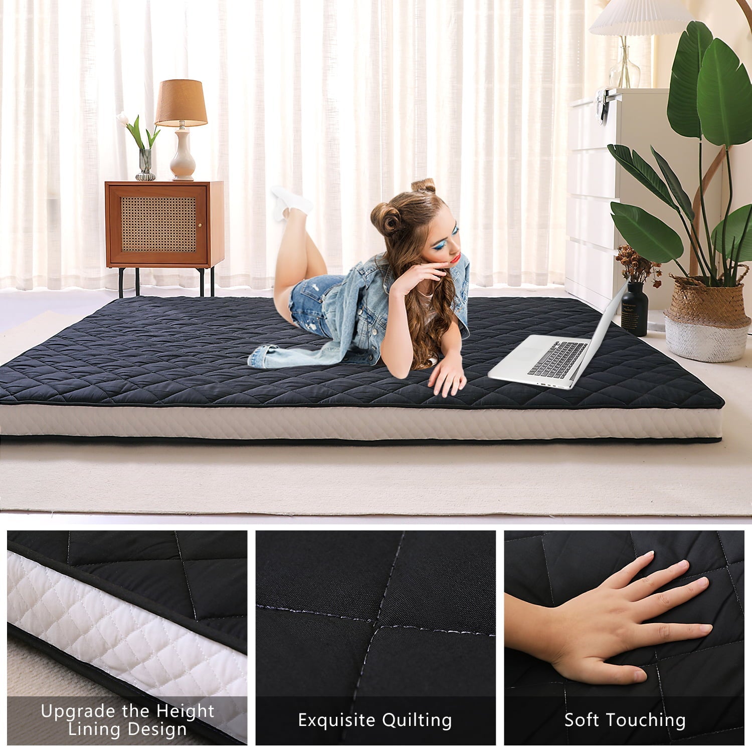 SLSY Futon Mattress, Extra Thick Padded Japanese Floor Mattress Quilted Bed Mattress Topper, Folding Floor Lounger Sleeping Pad Guest Bed
