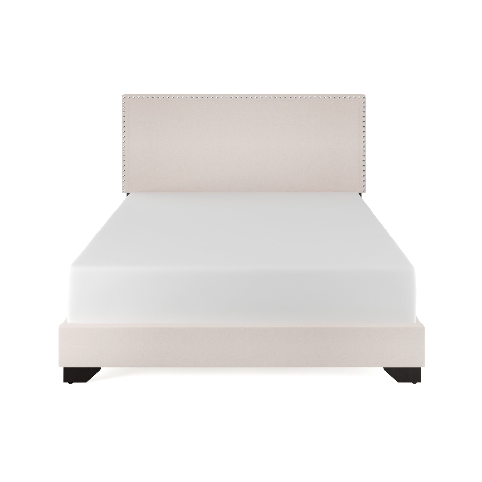 Skylar Nailhead Trim Upholstered Full Platform Bed, Cream