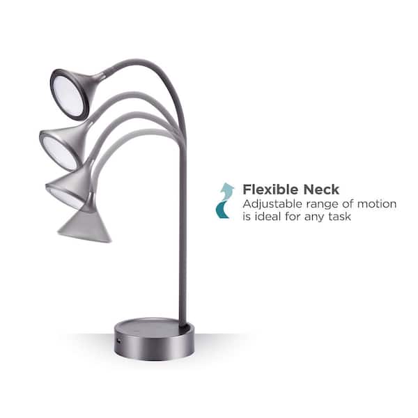 16 in. Gray Gooseneck LED Desk Lamp with 3 Brightness Levels