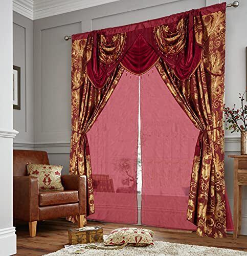 Golden Rugs Jacquard LuXury Curtain Window Panel Set Curtain with Attached Va...