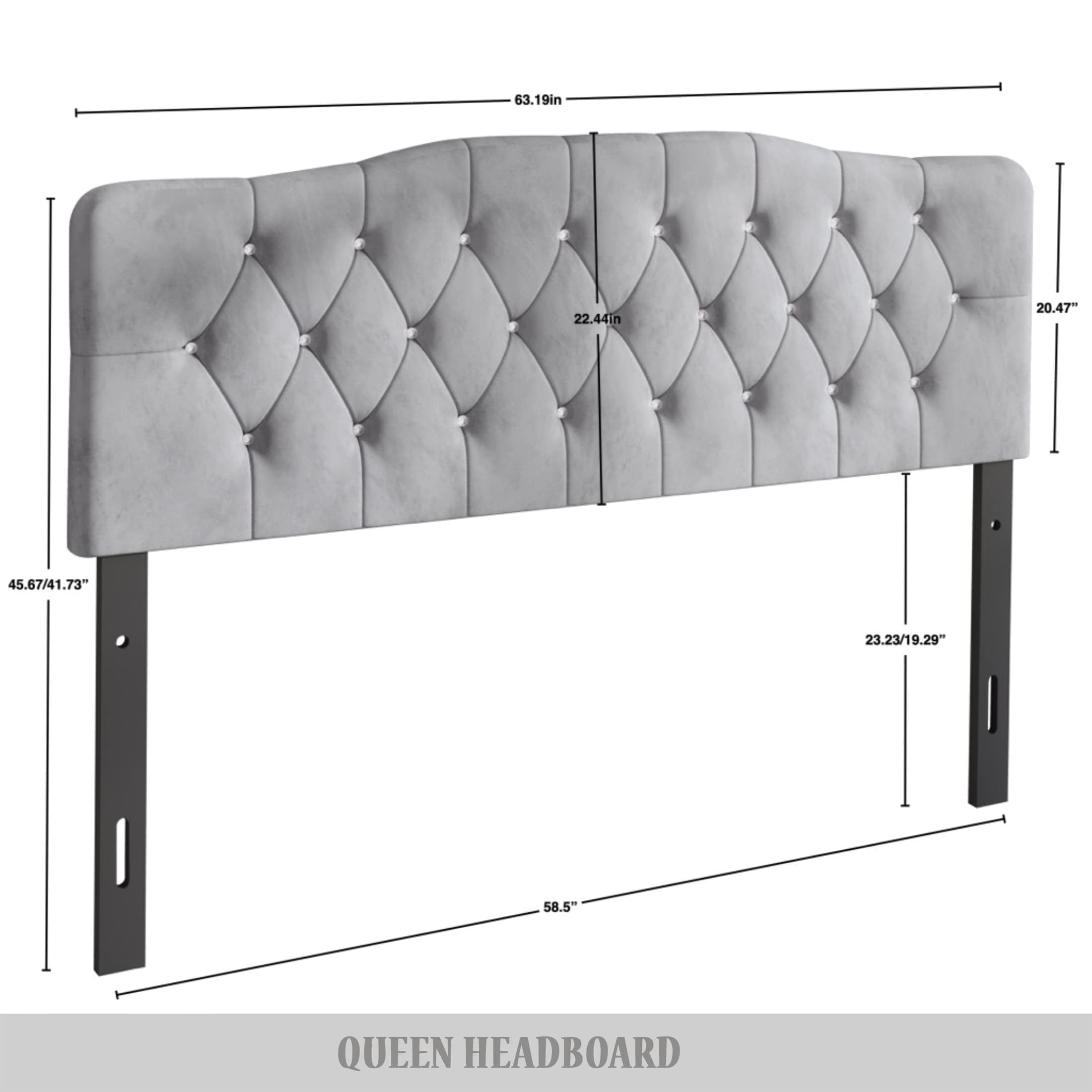 Castle Place Uphlostered Tufted Headboard, Silver Grey Velvet, King