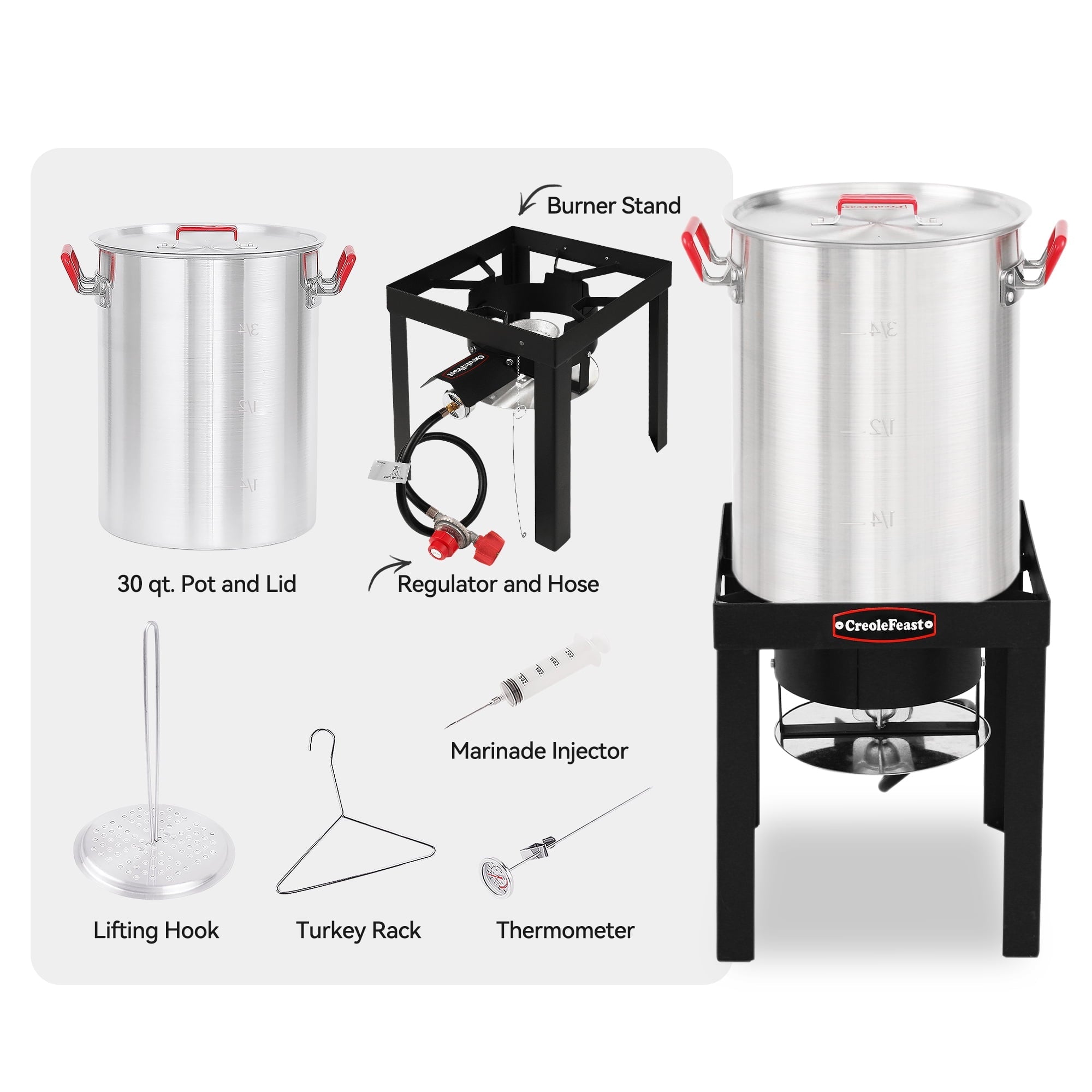 Creole Feast, TFS3000L, Premium Aluminum 30 Qt. Turkey Fryer Set, 50,000 BTU Burner