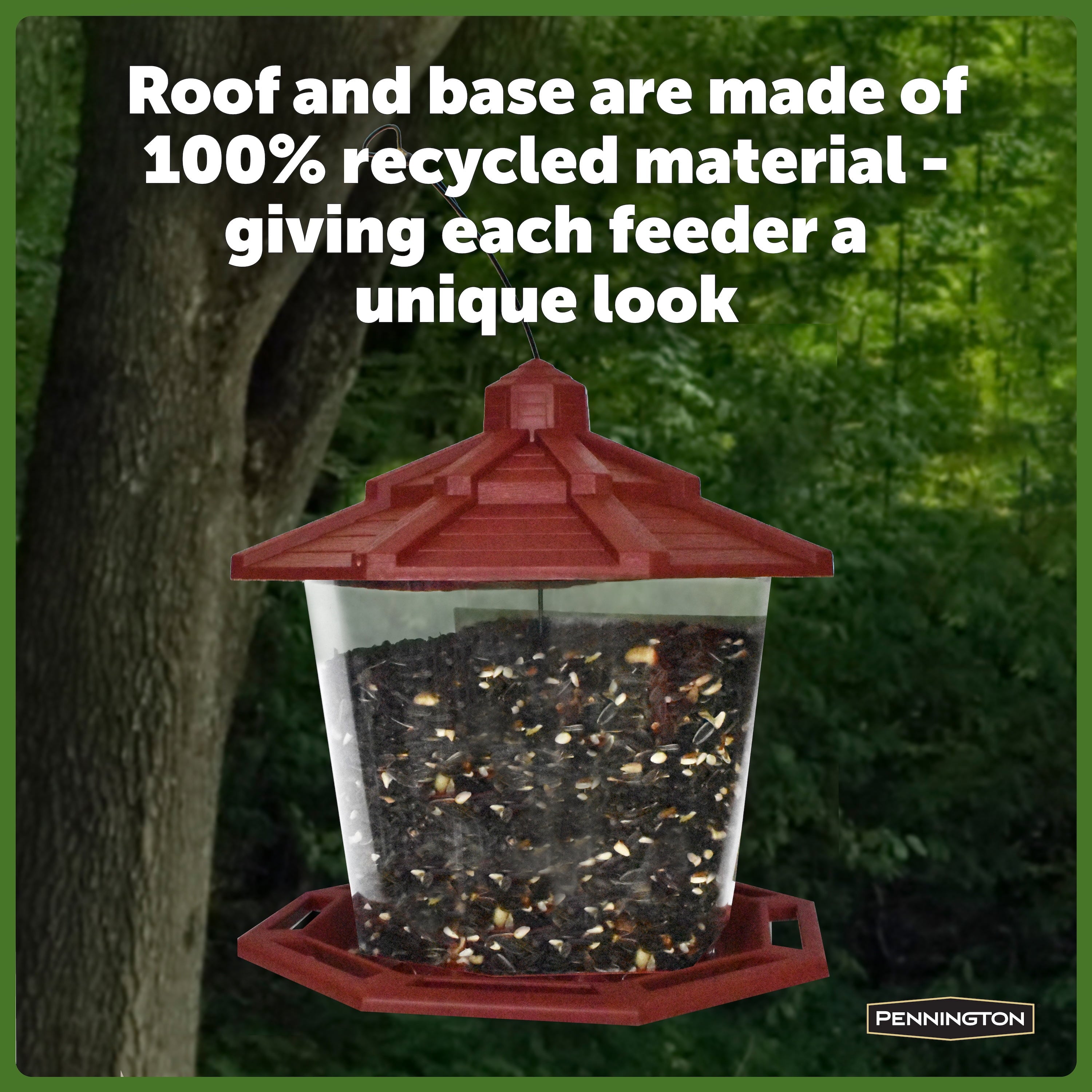 Pennington Red Resin Ecozebo Wild Bird Hopper Feeder, 7 lb. Capacity, 2 Pack