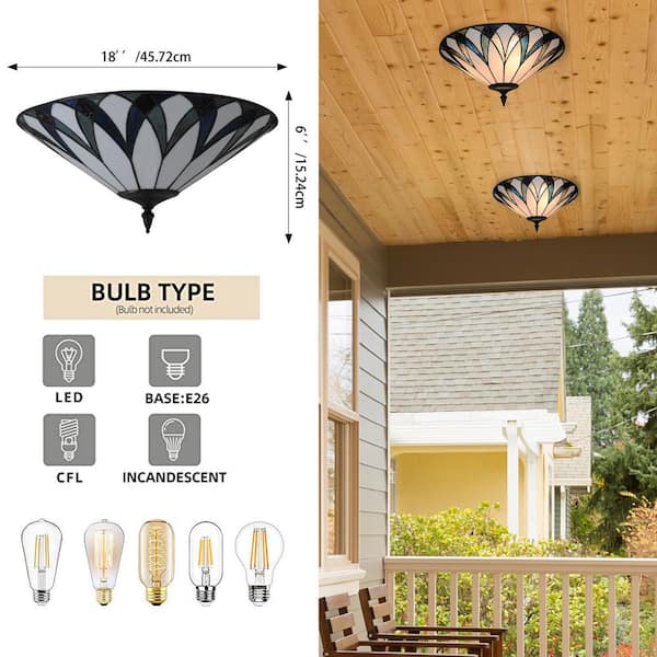 18 in. 3-Light Retro Elegant Stained Glass Flush Mount Ceiling Light