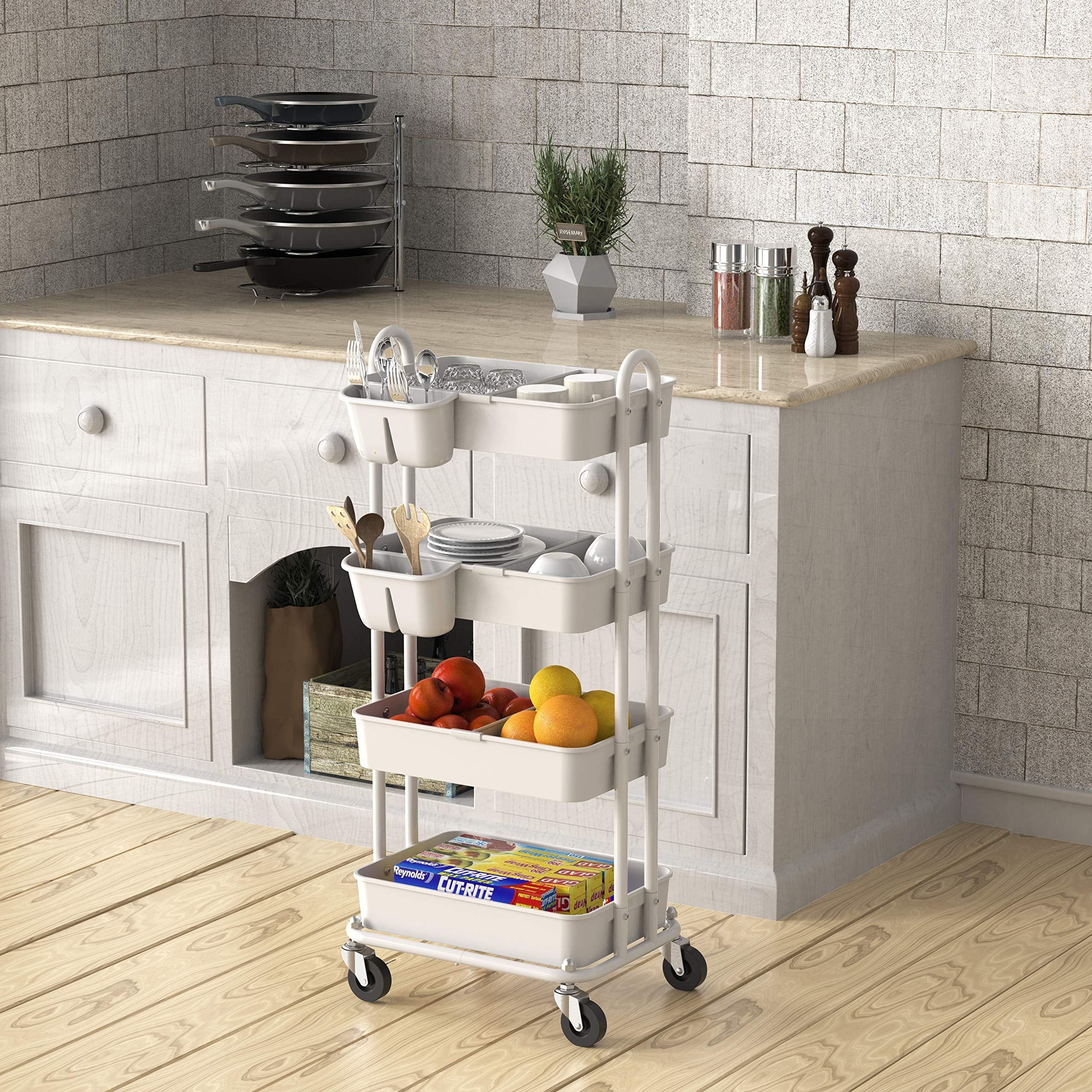 SimpleHouseware Heavy Duty 4-Tier Utility Rolling Cart, White
