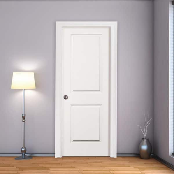 30 in. x 80 in. 2 Panel Squaretop Single Bore Solid Core White Primed Molded Interior Door Slab