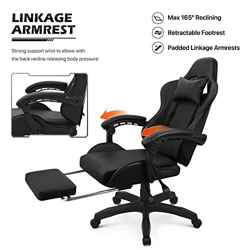Gaming Chair with Footrest High Back Video Game Chair with Headrest & Lumbar ...