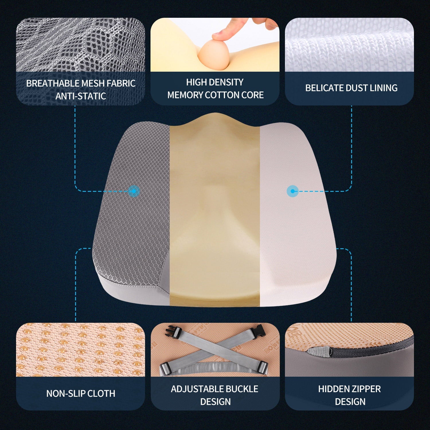 LARROUS Car Memory Foam Heightening Seat Cushion,Tailbone (Coccyx) and Lower Back Pain Relief Cushion,for Office Chair,Wheelchair and More.