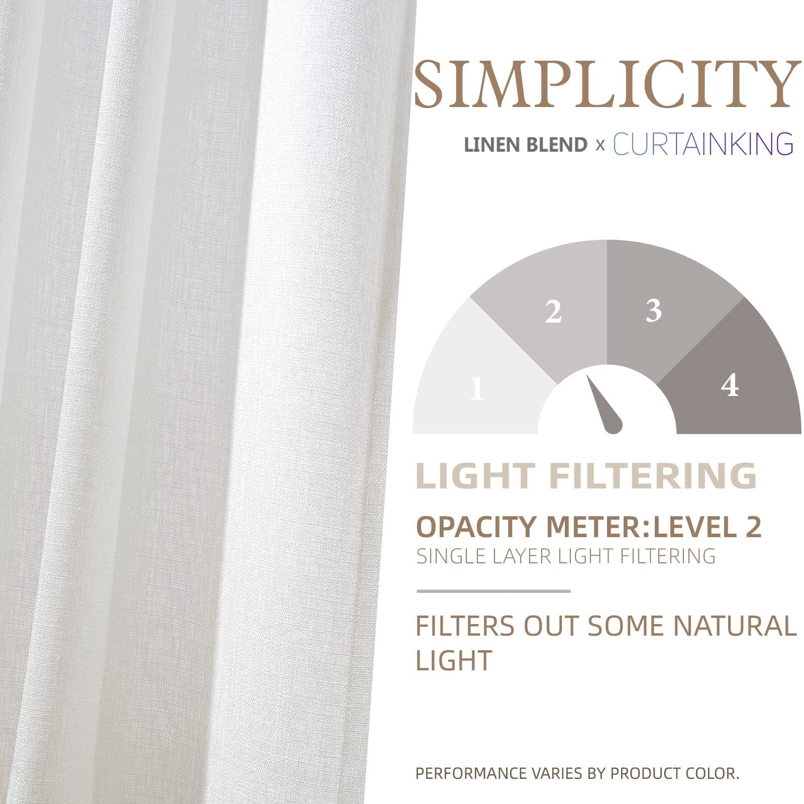 Curtainking Farmhouse Casual Weave Rod Pocket Semi-Sheer Cafe Curtains, 26