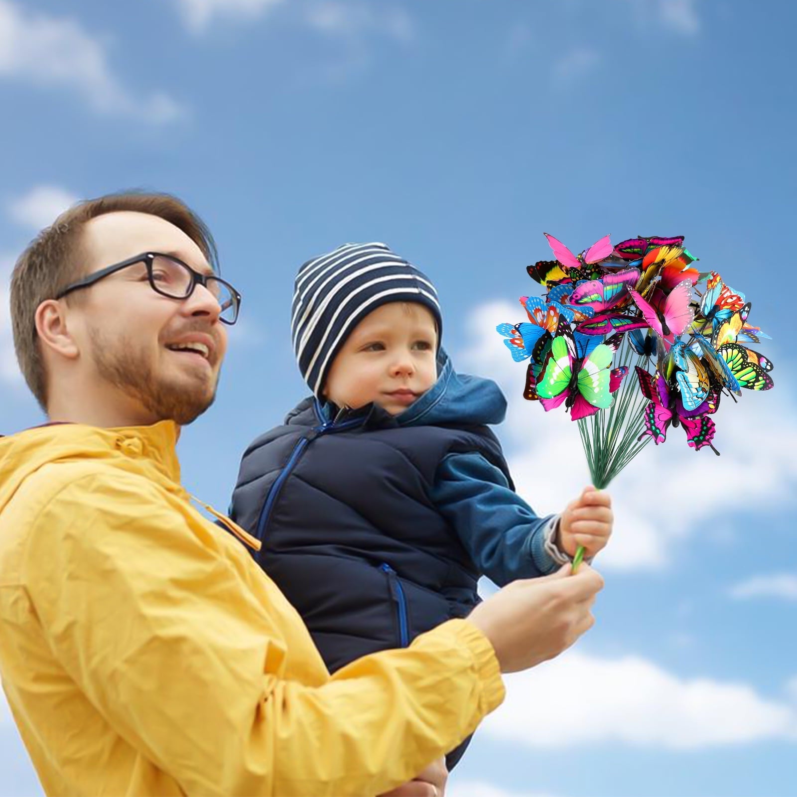 50PCS Butterfly Stakes, TSV Waterproof Butterflies Stakes Garden Ornaments & Patio Decor Butterfly Party Supplies Yard Stakes Decorative for Outdoor Christmas Decorations