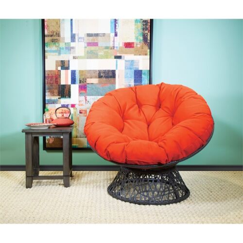 Papasan Chair with Orange Fabric Cushion and Gray Resin Wicker Frame