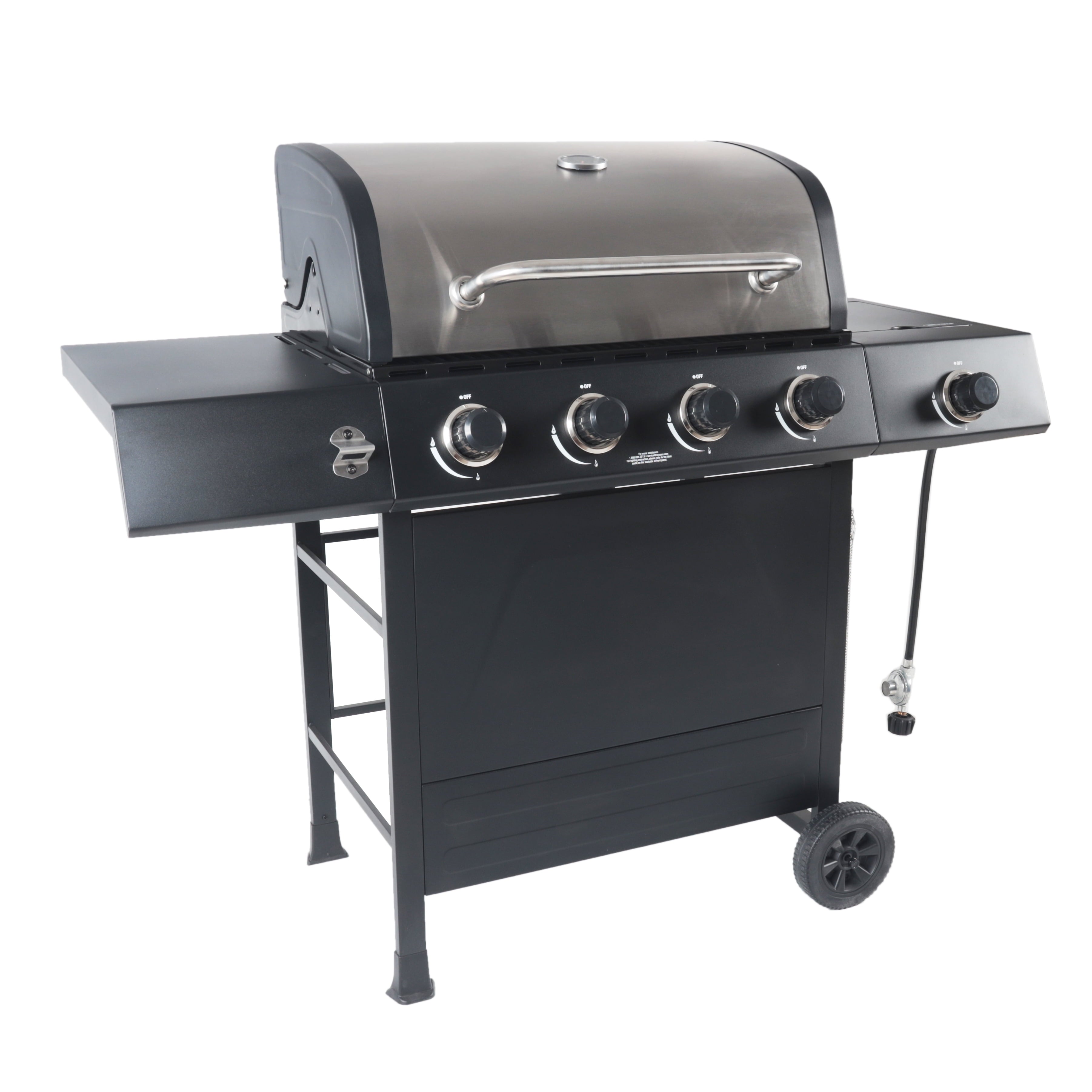 4-Burner Propane  Gas Grill with Side Burner, Stainless Steel & Black