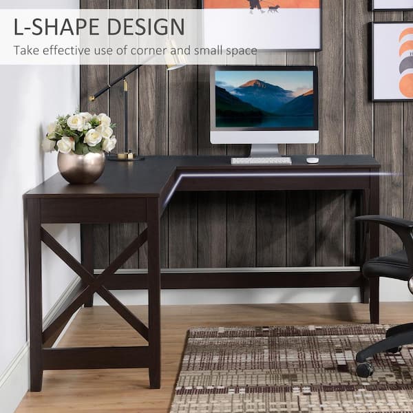 57 in. L-Shaped Polar Brown Wood Computer Desk