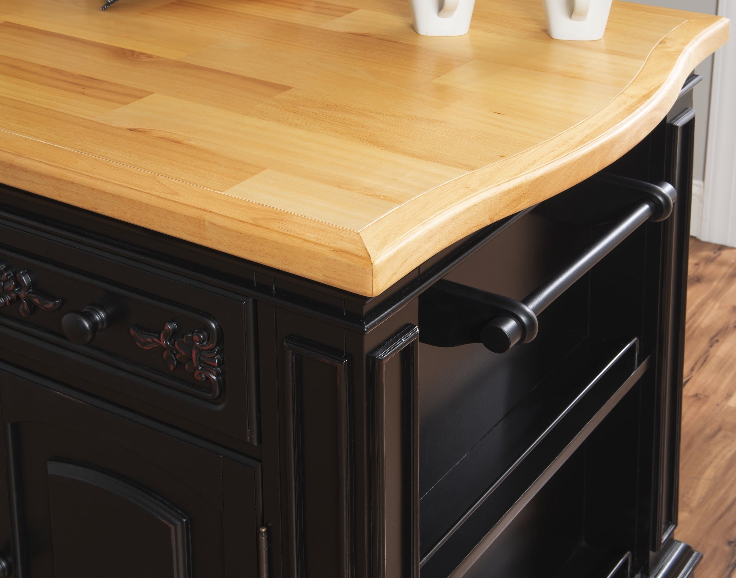 Pennfield Kitchen Island with Black Granite Removable Cutting Surface, Black and Natural