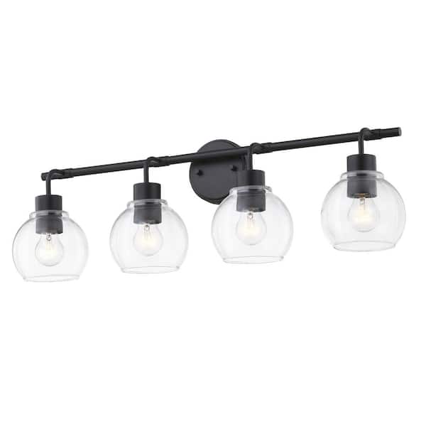 Bubble 30.5 in. 4-Light Matte Black Vanity Light with Round Glass Shades