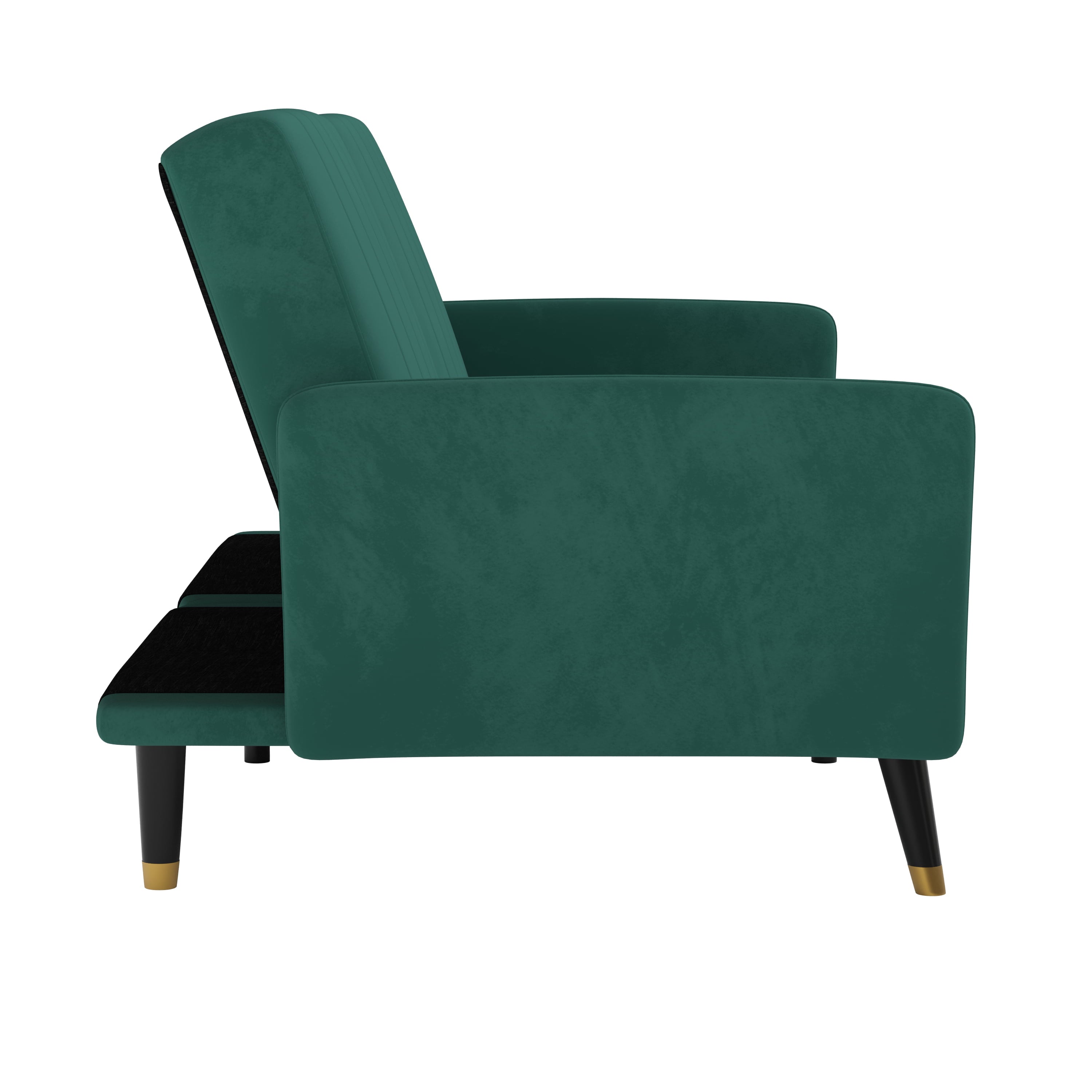 Merrick Lane Mid Century Modern Split-Back Sofa Futon with 3 Recline Positions In Elegant Emerald Velvet Upholstery