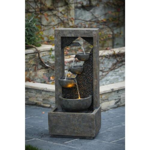 Weathered Brown Modern Cascading Cement Fountain with LED Lights
