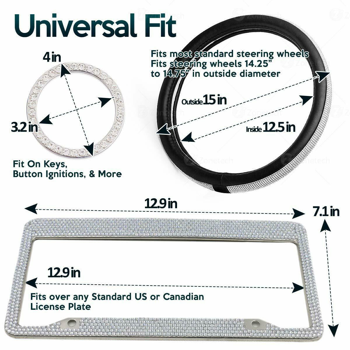 Bling Car Accessories Set, Bling Steering Wheel Cover for Women Universal Fit 15 Inch, Bling License Plate Frame for Women