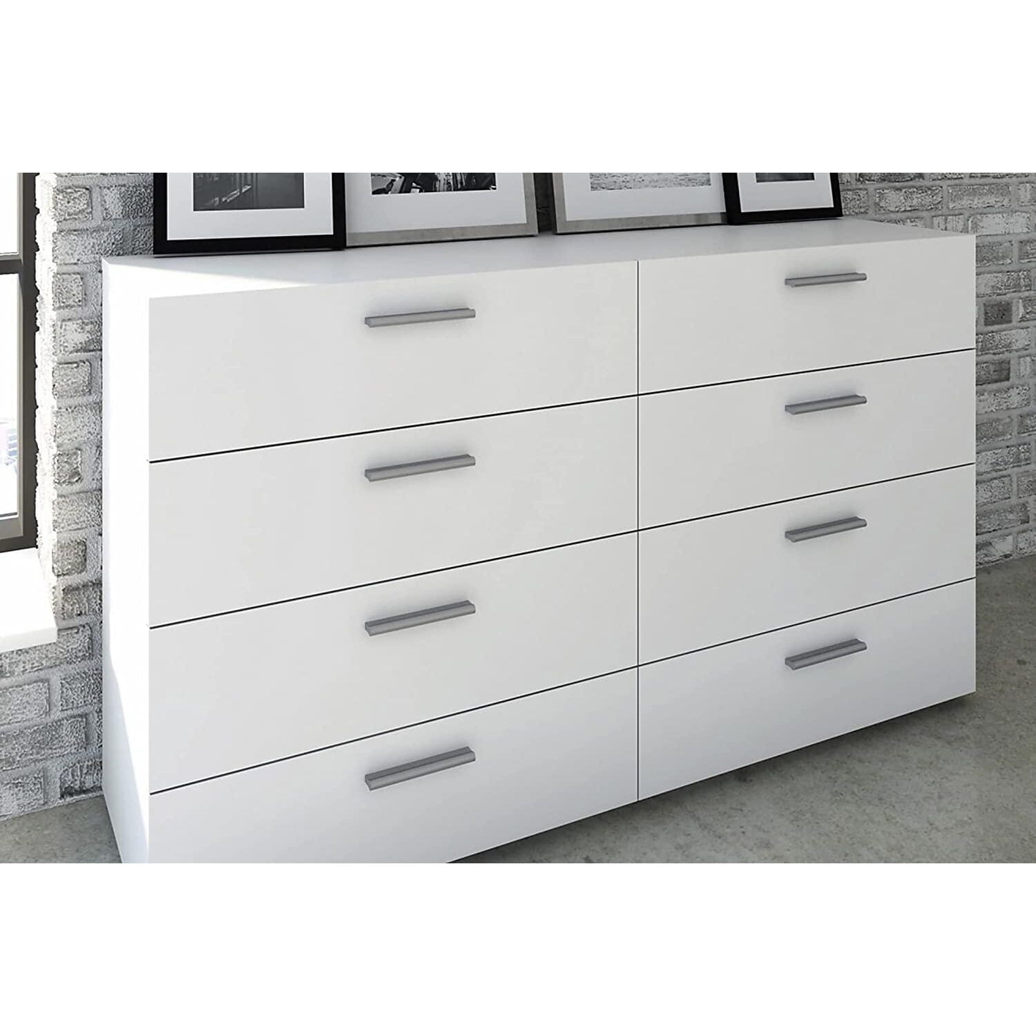 Loft 8 Drawer Double Dresser , White