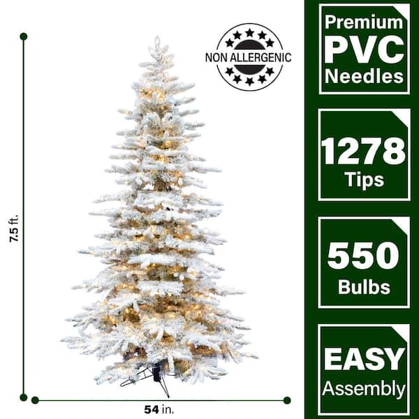 7.5 ft. Pre-Lit Flocked Pine Valley Artificial Christmas Tree with Warm White LED String Lighting