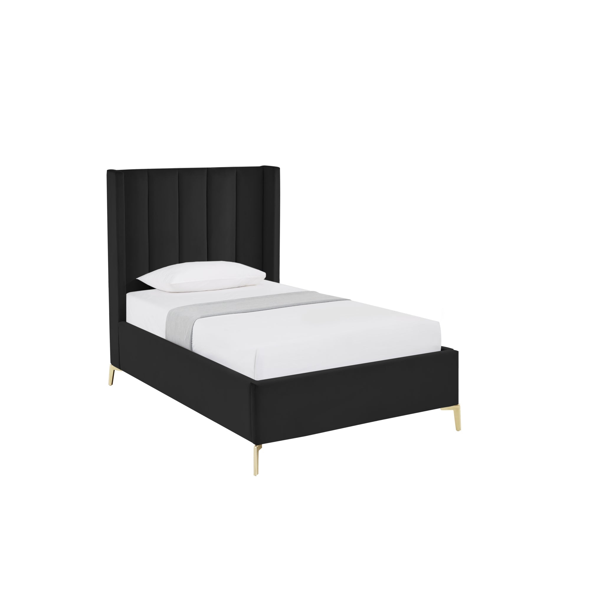 Montrell Upholstered Velvet Full Size Wingback Platform Bed, Black