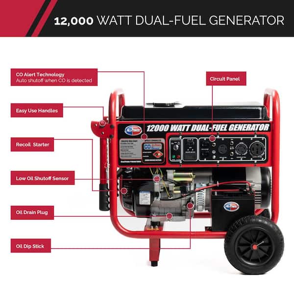 9,000-Watt Electric Start Propane and Gasoline Dual Fuel Portable Generator with Auto CO Shutoff