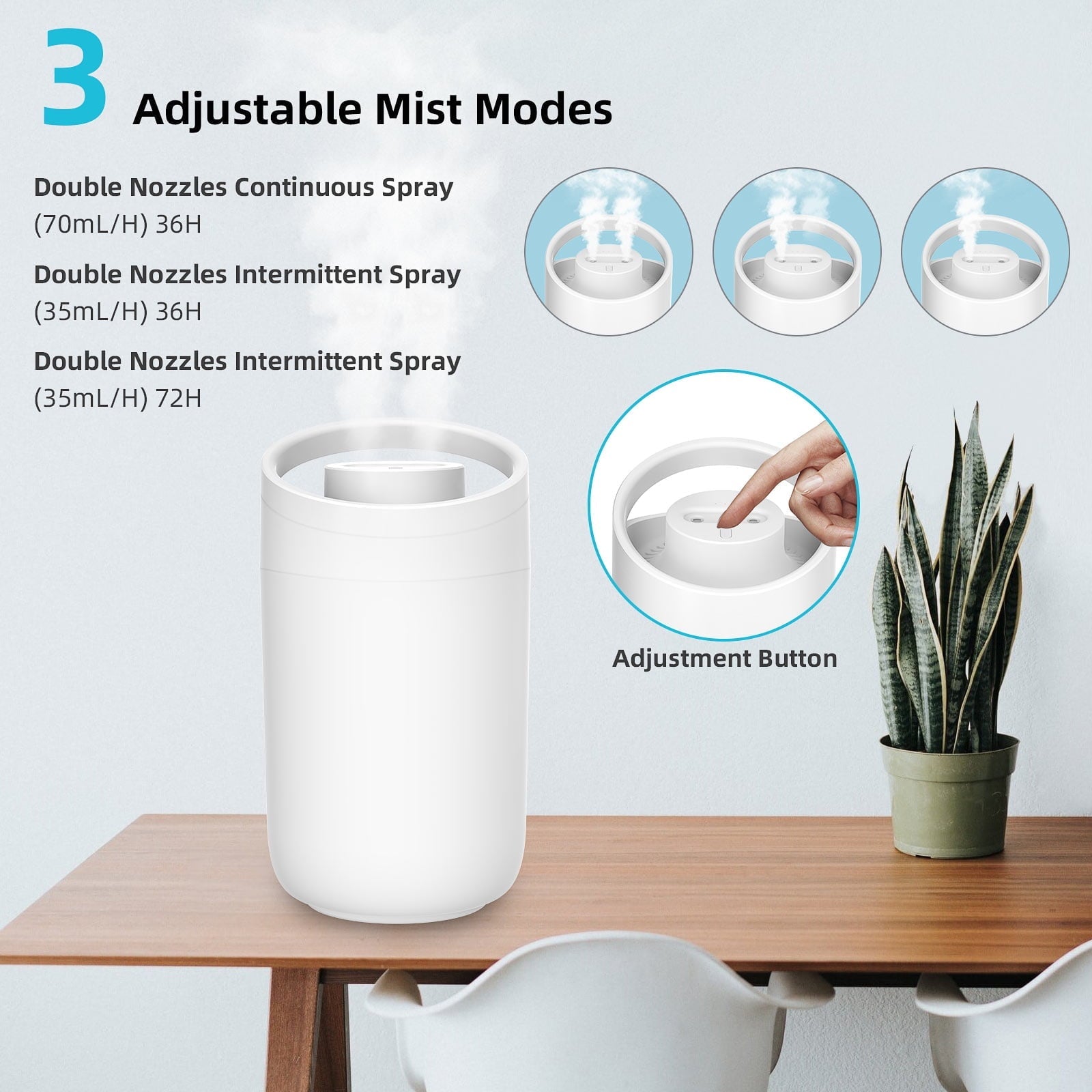 PcEoTllar Humidifier for Room,  Top Fill 2.5 L Cool Mist Quiet Ultrasonic Humidifier for Baby, Humidifiers for Bedroom Large Room (0.66 Gallon ,US 110V ),White