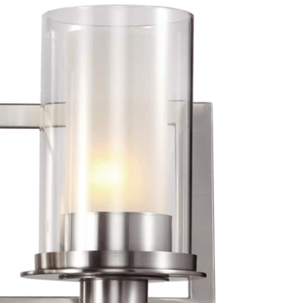 Odyssey 37.75 in. 5-Light Brushed Nickel Bathroom Vanity Light with Frosted Inner Glass and Clear Outer Glass