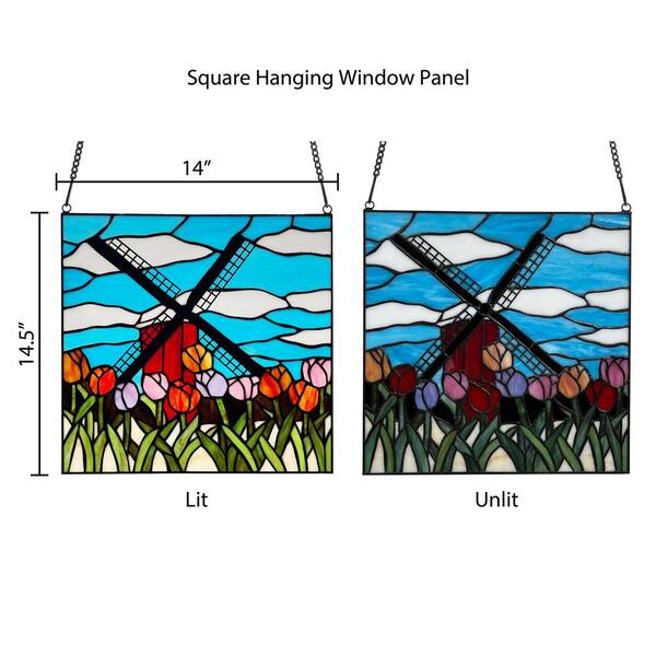 Windmill Stained Glass Window Panel