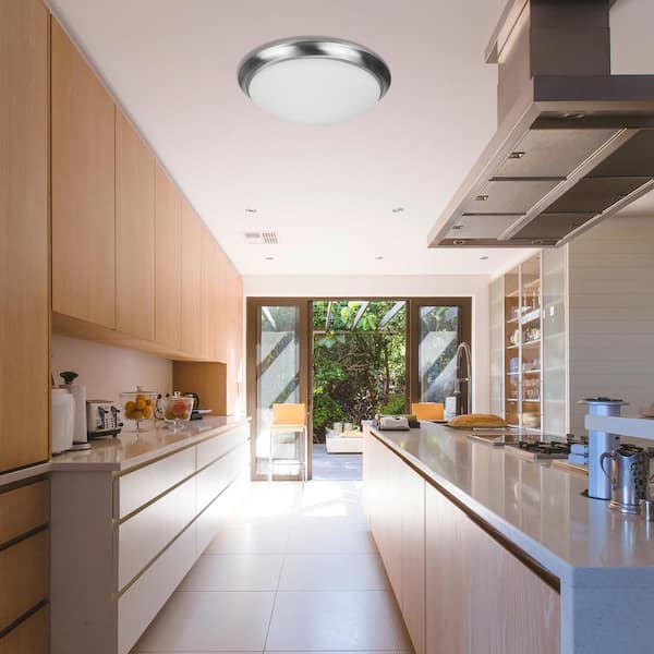 Withers 13 in. Light Brushed Nickel Adjustable CCT CCT Integrated LED Dimmable Round Globe Flush Mount Ceiling Light