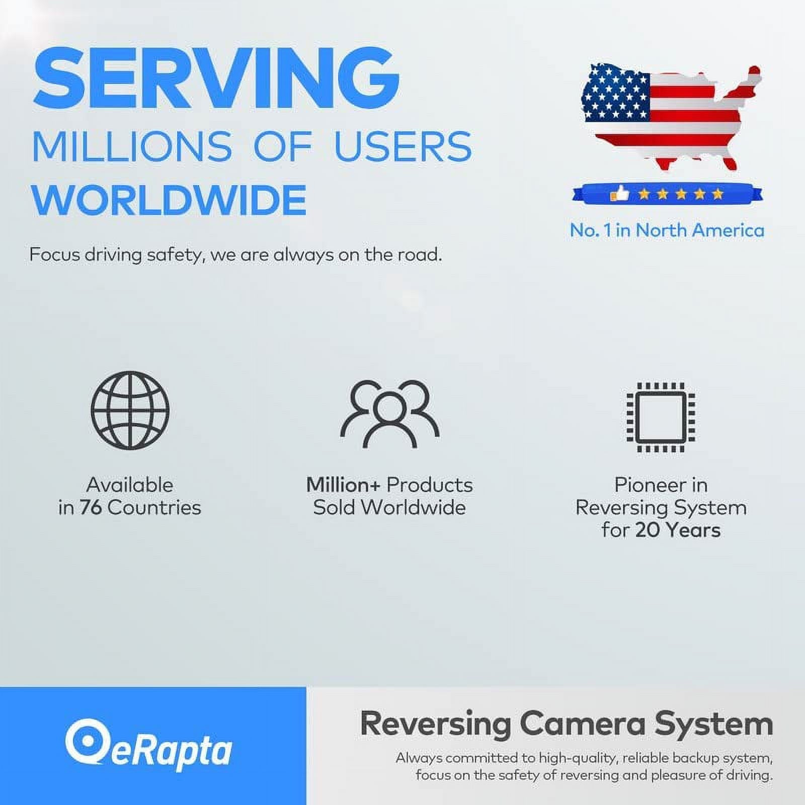 eRapta ERT01 HD Backup Camera for Car, Rear View Camera License Plate Reverse Camera for Truck Trailer SUV Pickup Universal Vehicles 149° Wide Angle Crystal Night Vision 9 Level Waterproof