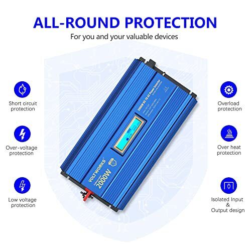 Power Inverter 2000w DC 12V to AC 120V Modified Sine Wave Inverter with 2000W