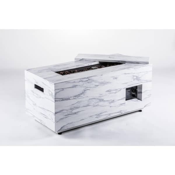 42 in. L x 20 in. D x 18.5 in. H 50000 BTU Outdoor Rectangle Propane Light Gray Fire Pit Gas Table