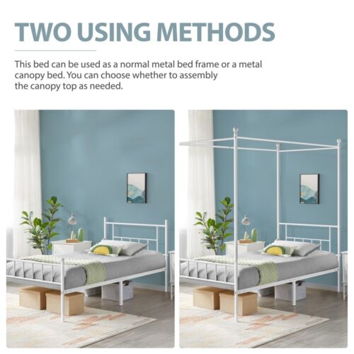 Metal Canopy Bed Frame With Headboard/Foot<wbr/>board Four-poster Bed Twin/Full/Quee<wbr/>n