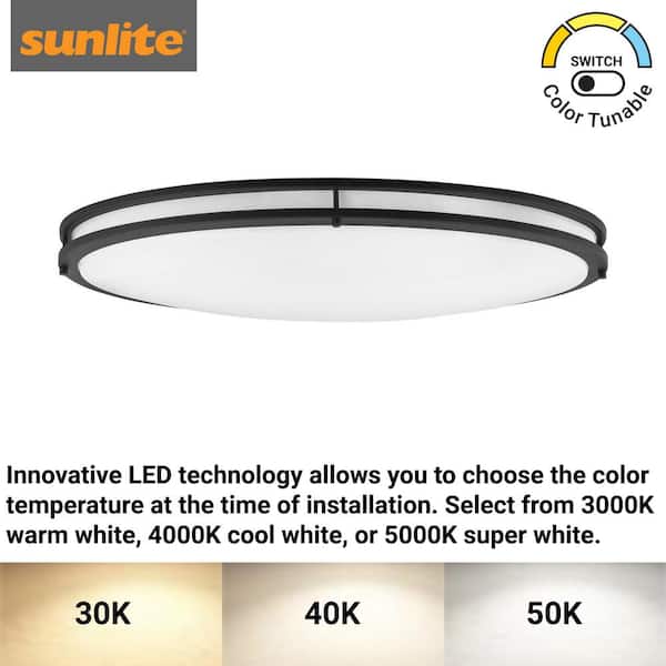 32 in. 1-Light Black Selectable LED Dimmable Oval Double Band Flush Mount Fixture, Selectable CCT 3000K 4000K 5000K