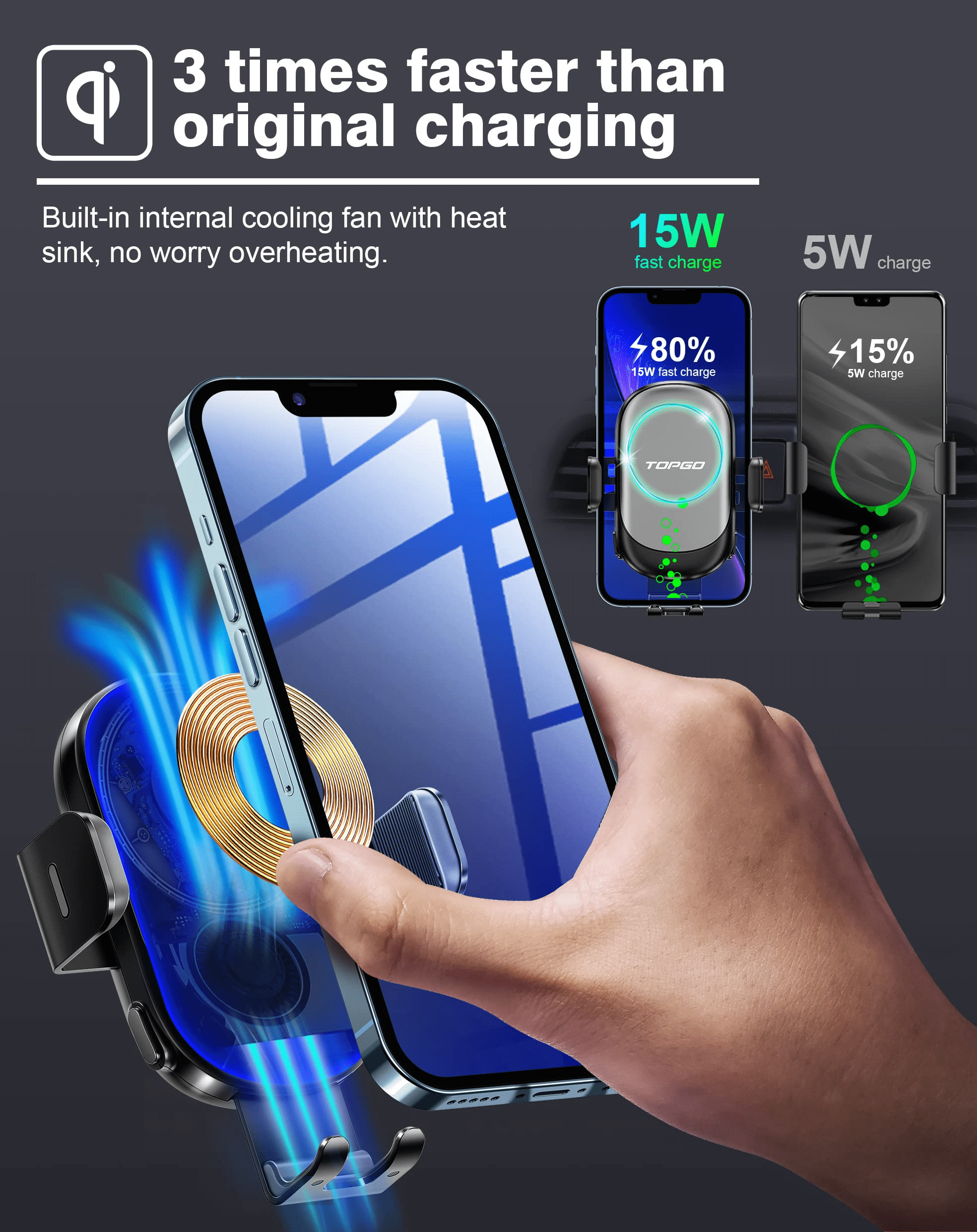 [Upgraded] TOPGO Cup Holder Phone Mount Wireless Charger,Universal Cell Phone Holder Car Charger Wireless-Charger-Cup-Phone-Holder Fast Charging for iPhone11/11 Pro/11 Pro Max, Samsung Galaxy Black