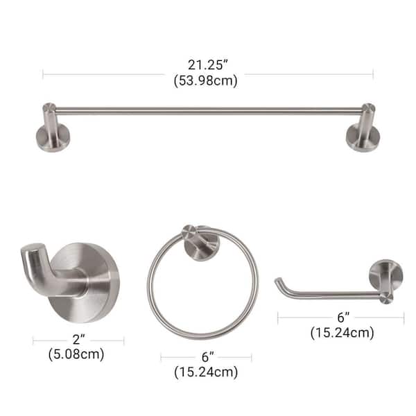 Kinglet 20 in. 3-Light Brushed Nickel Vanity Light, Towel Bar, Towel Ring Paper Holder and Towel Hook Bath Set (5-Piece)