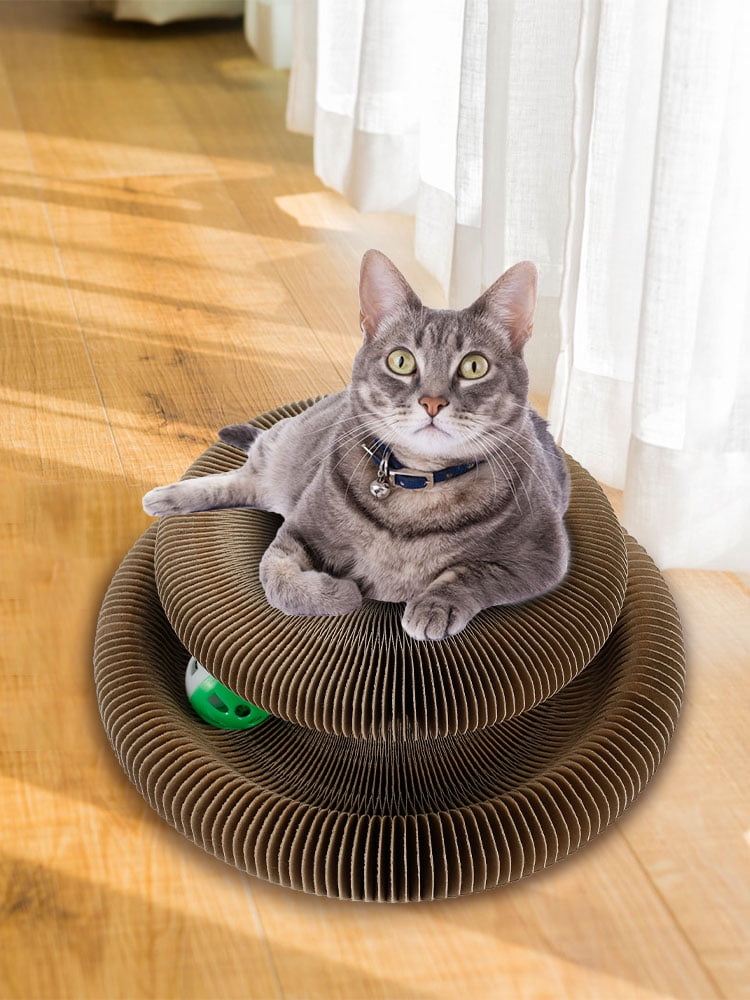Nyidpsz Cat Scratcher Board Foldable Durable Cat Scratcher Toys Cat Scratching Board with Ball,Brown