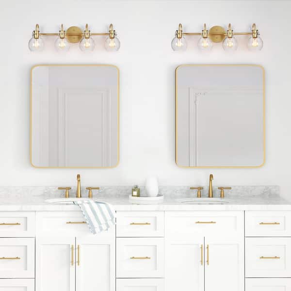 Modern Vanity Light 4-Light Gold 28.5 in. Wall Light with Globe Clear Glass Shades for Bathroom