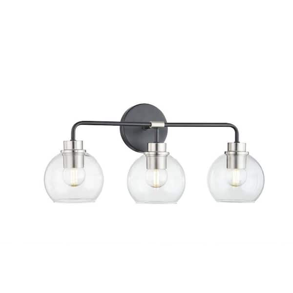Vista Heights 3-Light Brushed Nickel and Matte Black Bathroom Vanity Light