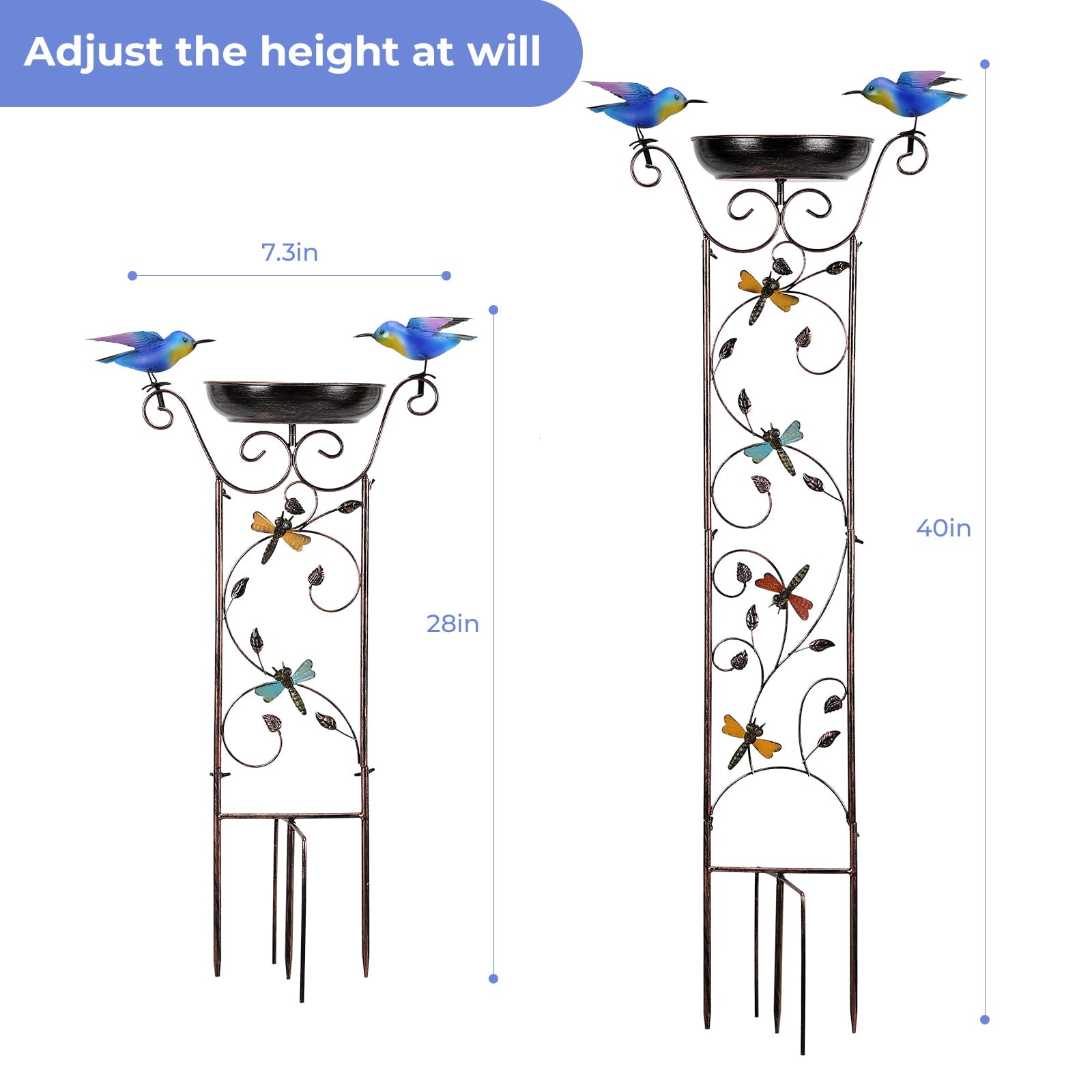 Bird Bath with Trellis Inlife Waterproof Garden Bird Feeder and Trellis Combo for Climbing Plants, Metal