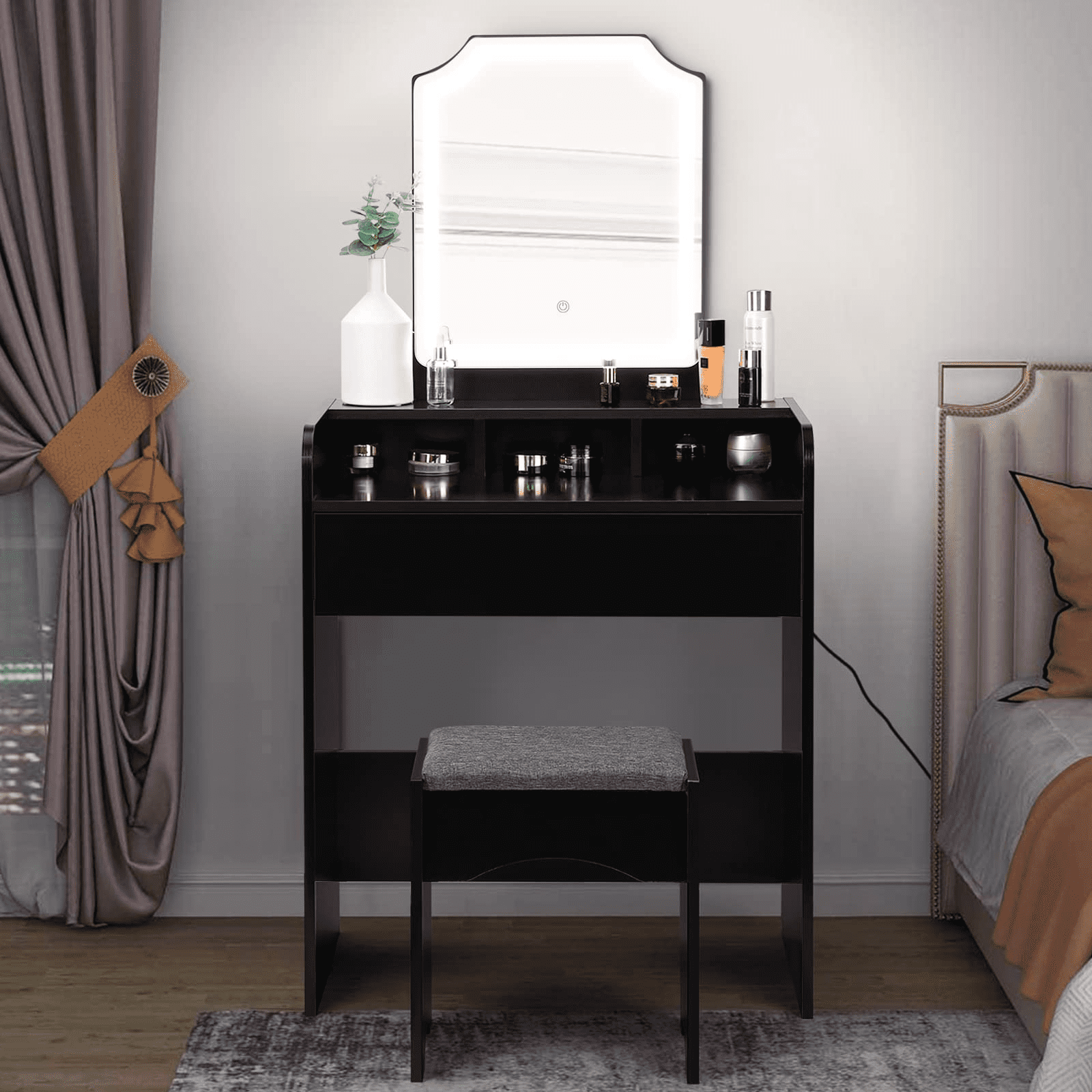 Vanity Desk Makeup with Lights 3 Color Adjustable Brightness Black