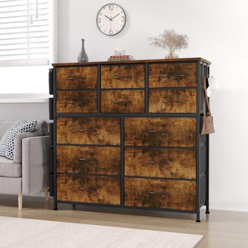 Jojoka Dresser for Bedroom with 12 Drawer, Dressers & Chests of Rustic Brown
